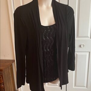 Charter Club Black Women's Sequined Top with Attached Cardigan